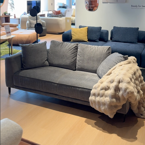 Ready Stock: Angelo 2.5 Seater Compact Stationary Grey Fabric Sofa