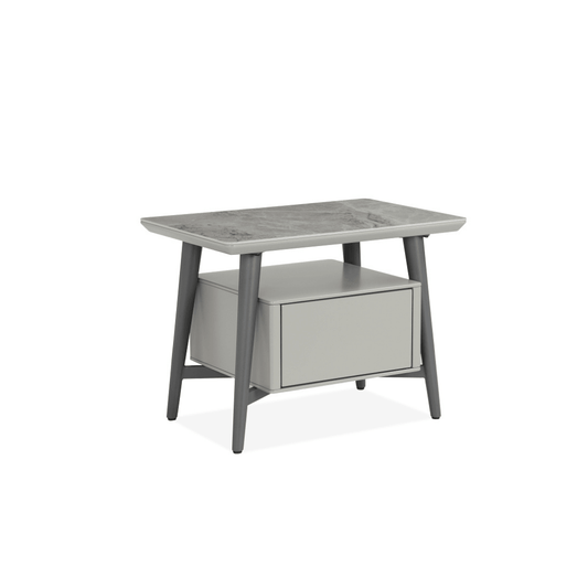 Pearl Side Table with Storage (65cm) in Grey Ceramic with Metal Legs
