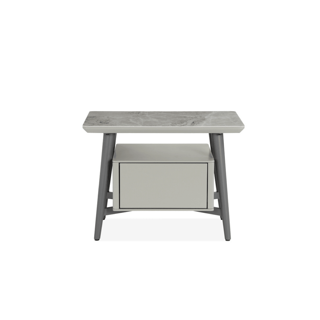 Pearl Side Table with Storage (65cm) in Grey Ceramic with Metal Legs