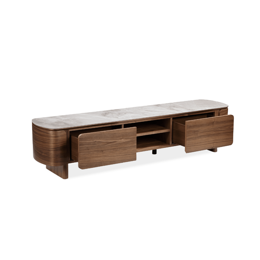 Dublin Grey Ceramic and Walnut TV Console (180cm)
