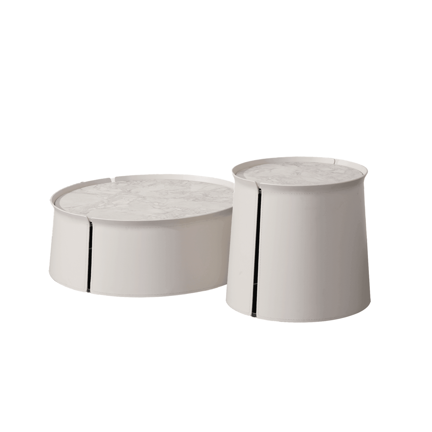 Saddle Side Table in Light Grey Saddle Leather and Grey Ceramic
