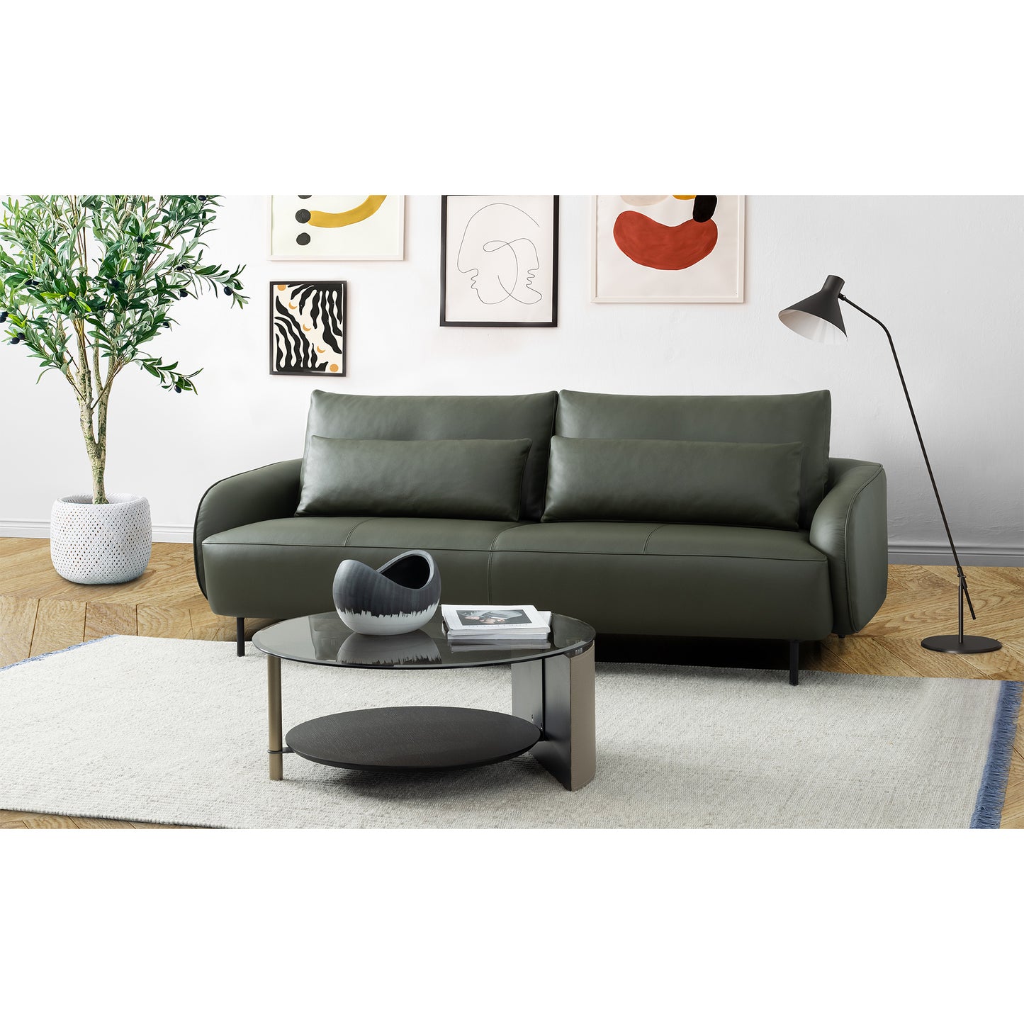 Ready Stock: Bella 2.5 Seater Lift-up Backrest Sofa in Dark Green Leather