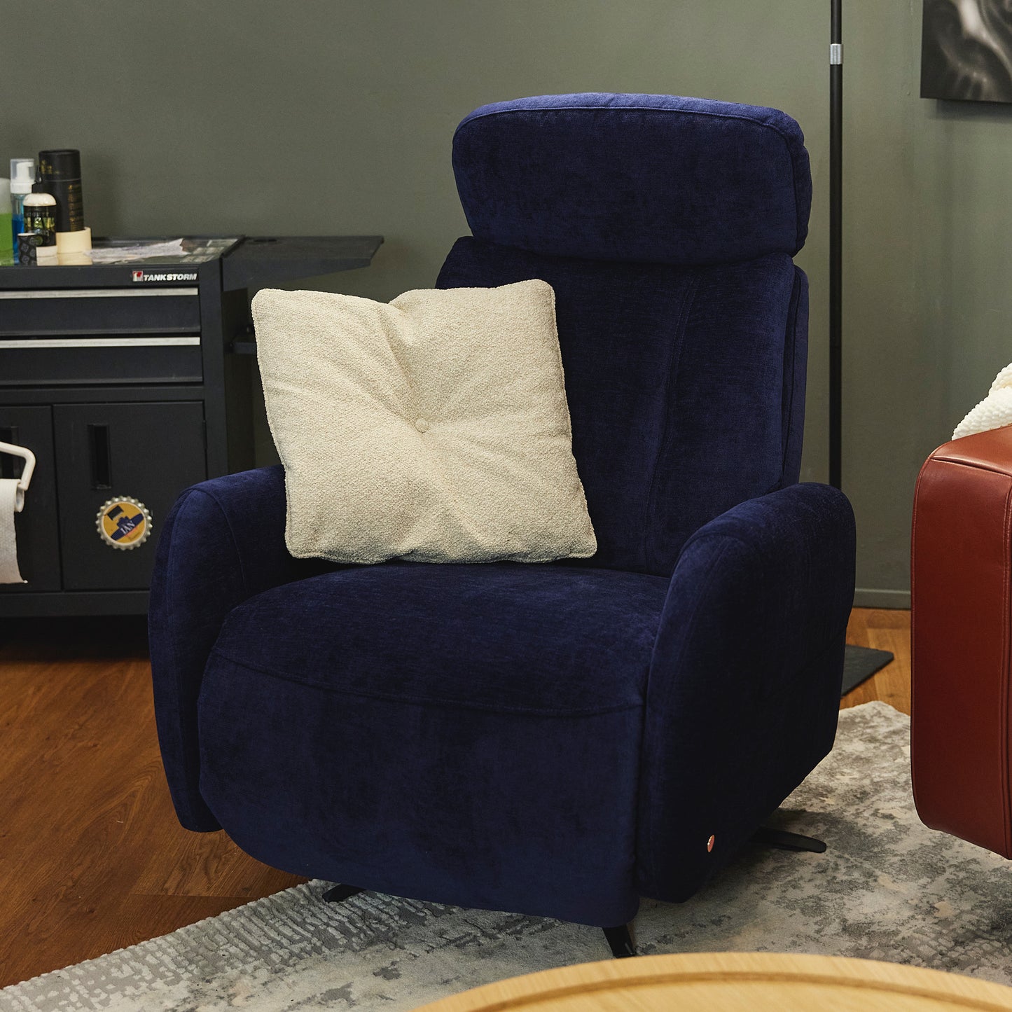 Ready Stock: Bruce Recliner Armchair in Navy Blue Fabric