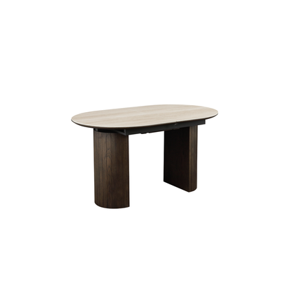 Dakota Extendable Dining Table in White Ceramic and Wild Oak Veneer