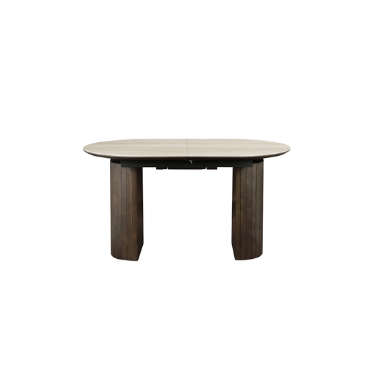 Dakota Extendable Dining Table in White Ceramic and Wild Oak Veneer