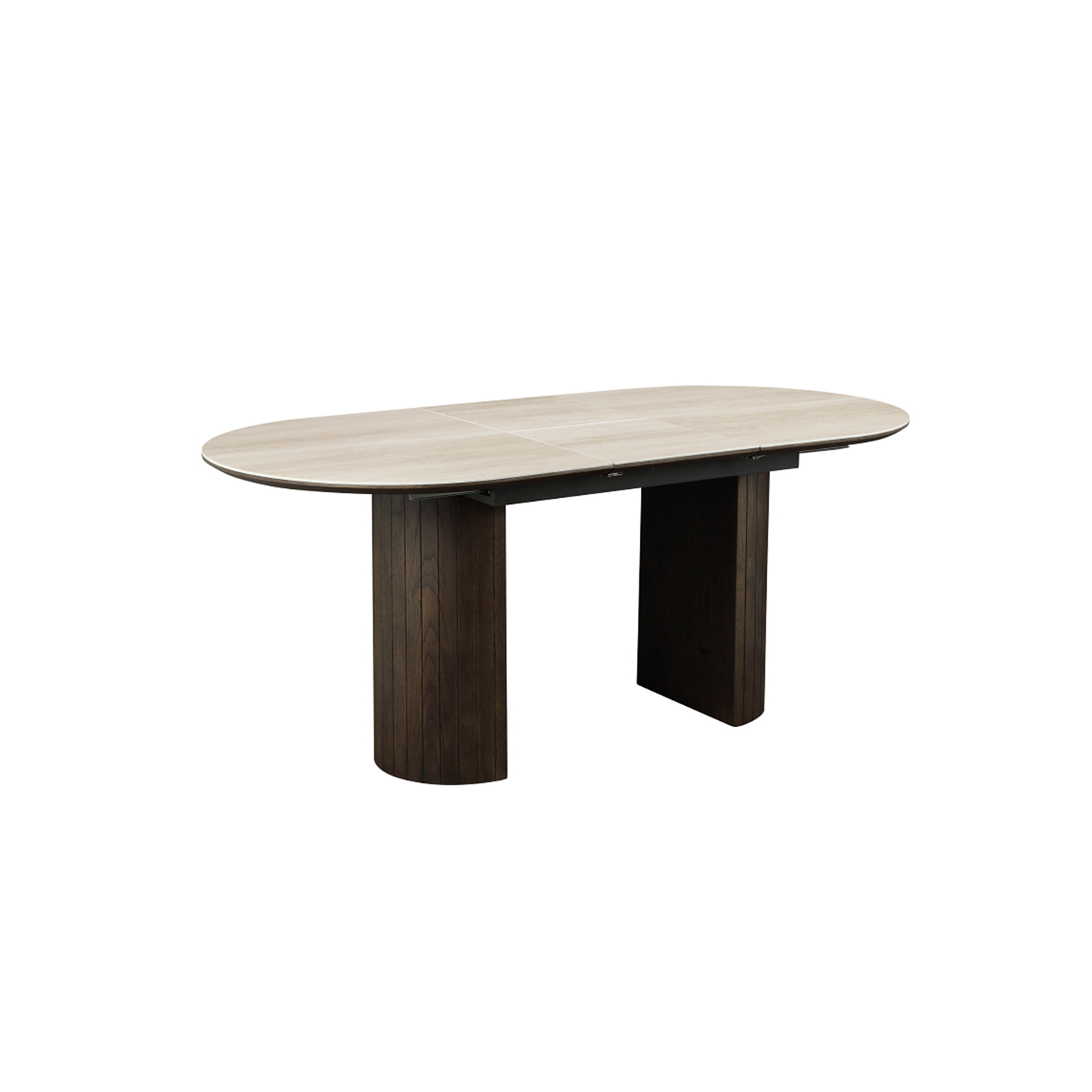 Dakota Extendable Dining Table in White Ceramic and Wild Oak Veneer