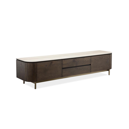 Dakota TV Console (200cm) in Ceramic Top and Wild Oak Veneer