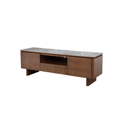 Dublin TV Console in Grey Ceramic and Walnut Veneer (160cm)