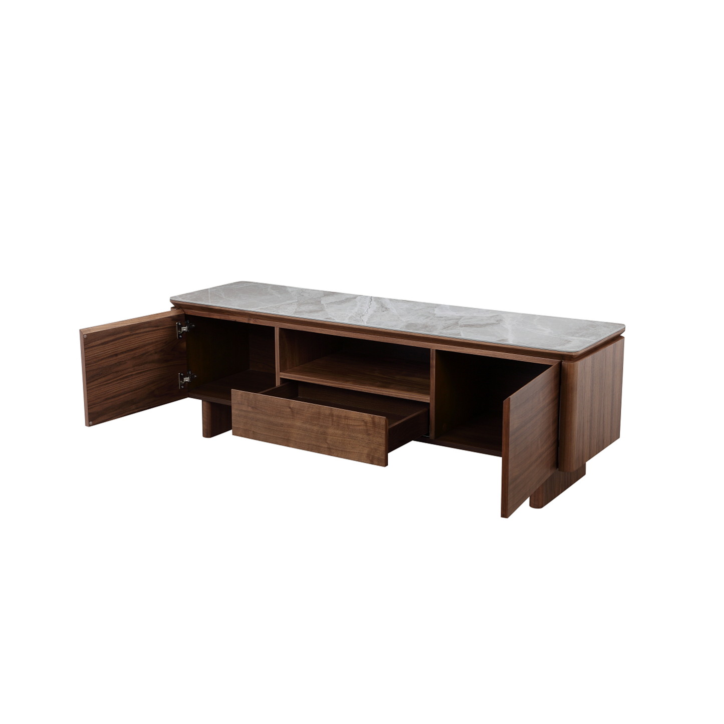 Dublin TV Console in Grey Ceramic and Walnut Veneer (160cm)