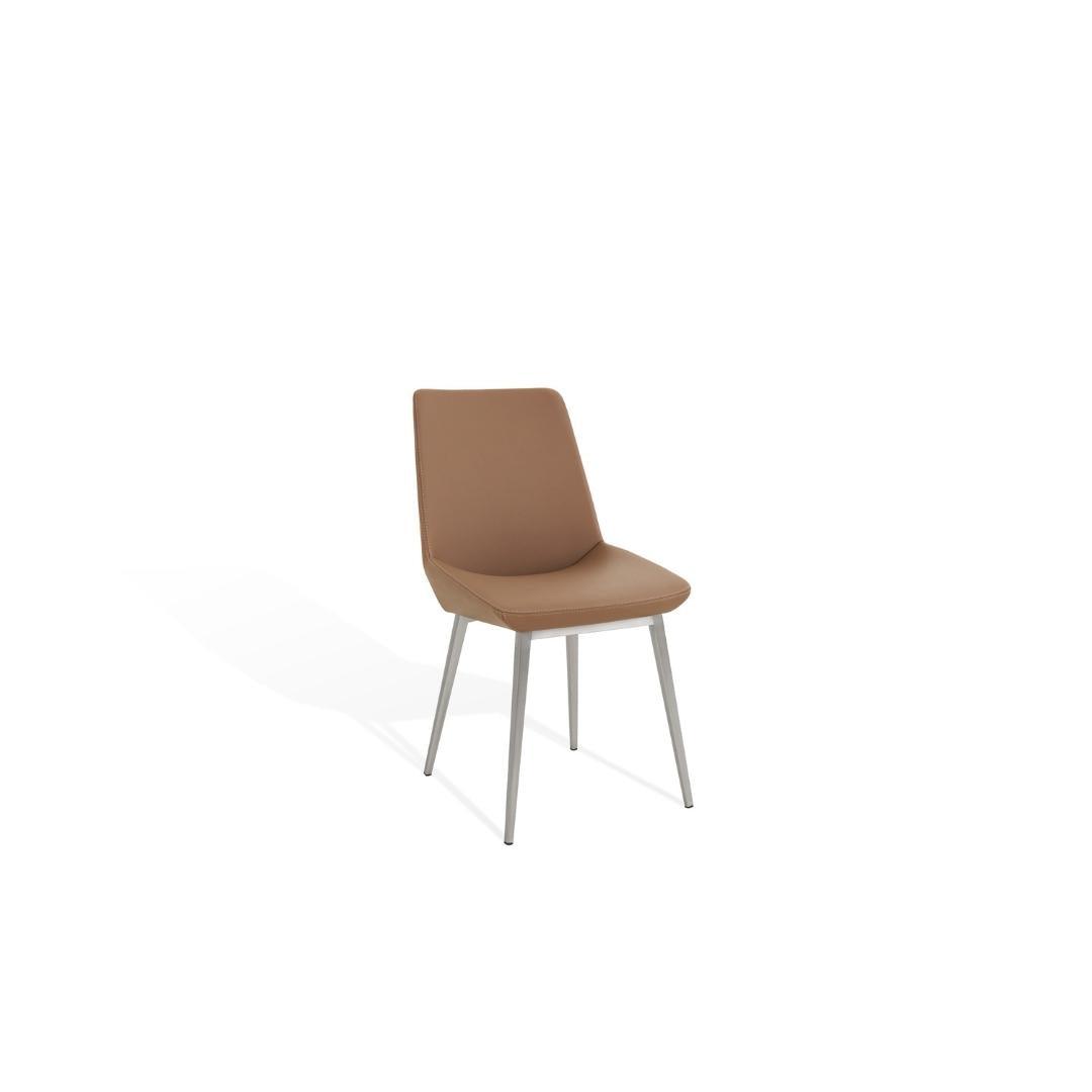 Moonwalk Dining Chair in Brown PU Leather and Stainless Steel