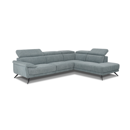 NDP24: Light Grey Blue L-shape Fabric Sofa, W296cm x L226cm