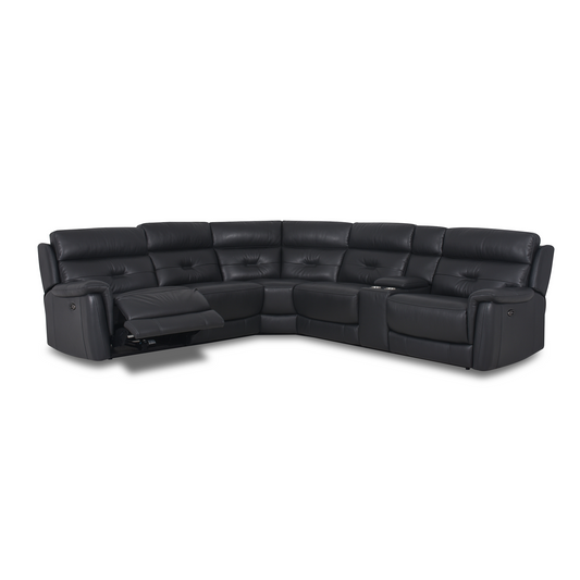 NDP24: Dark Grey L-shape Recliner Leather Sofa, W321cm x L289cm
