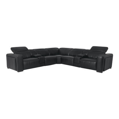 Online Special: Black L-shape 4-way Powered Recliner Leather Sofa, W327cm x L327cm