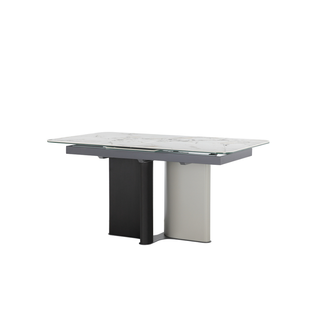 Pearl Extendable Dining Table in Grey White Ceramic