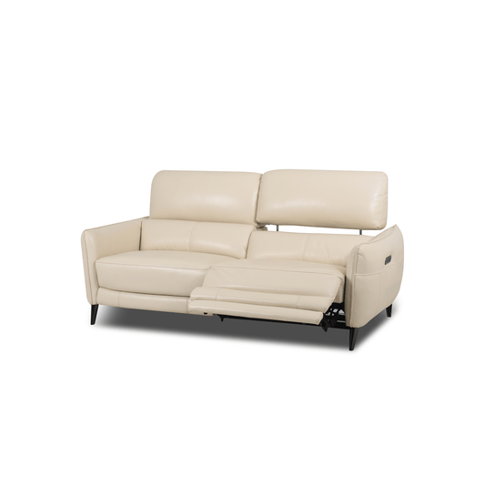 Online Special: White Beige Leather 2.5 Seater Recliner Sofa, W200cm x L98cm