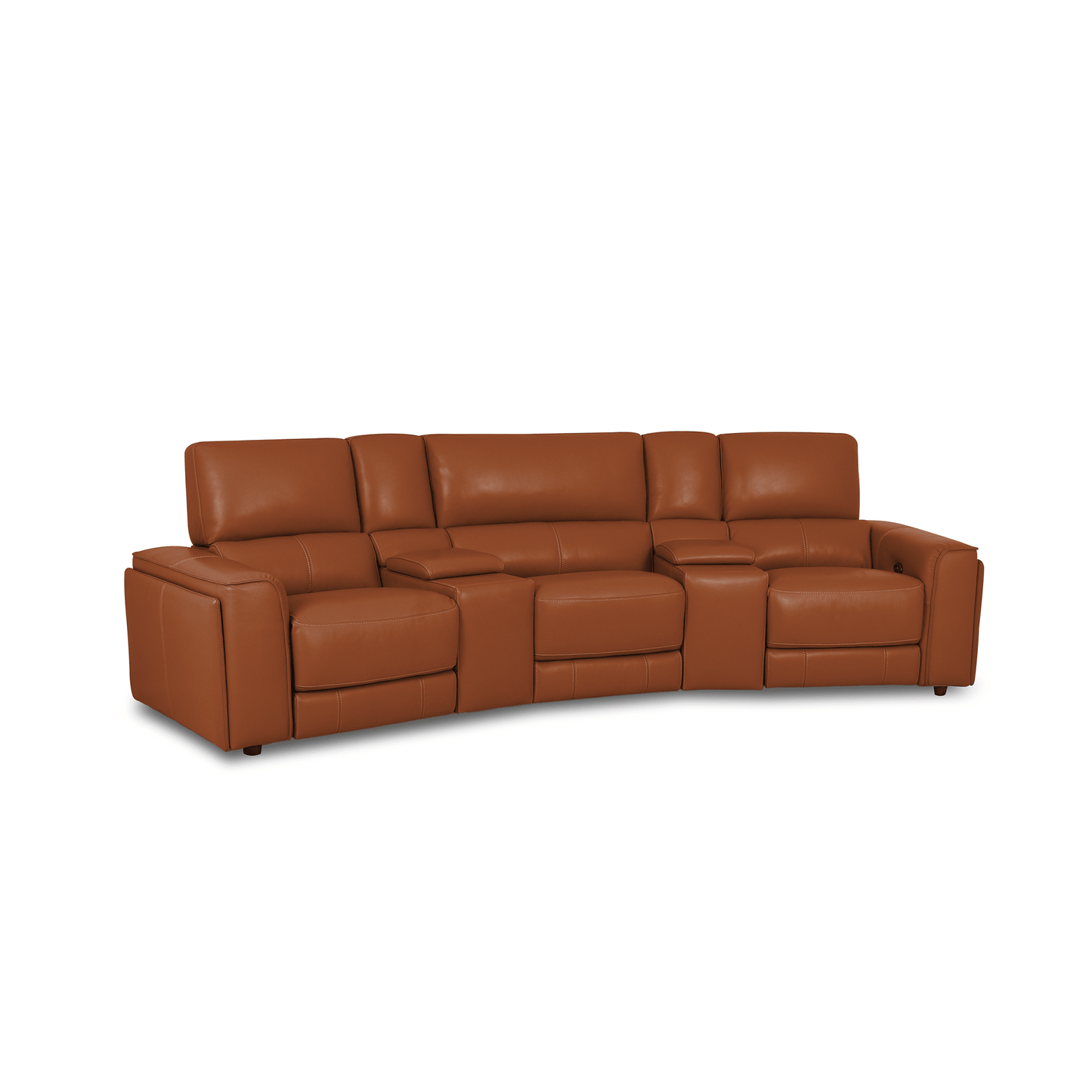 Online Special: Brown Leather 3 Seater Curved Theatre Recliner Sofa, W354cm x L122cm