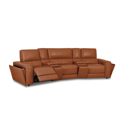 Online Special: Brown Leather 3 Seater Curved Theatre Recliner Sofa, W354cm x L122cm