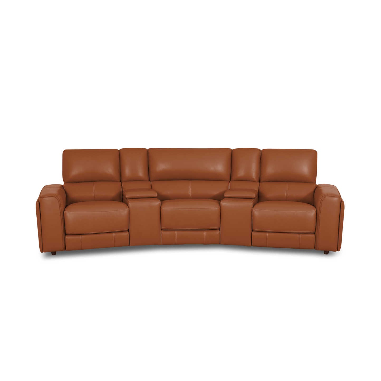 Online Special: Brown Leather 3 Seater Curved Theatre Recliner Sofa, W354cm x L122cm