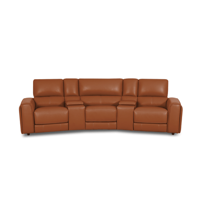 Online Special: Brown Leather 3 Seater Curved Theatre Recliner Sofa, W354cm x L122cm