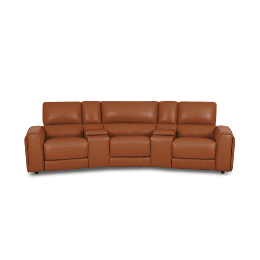 Online Special: Brown Leather 3 Seater Curved Theatre Recliner Sofa, W354cm x L122cm