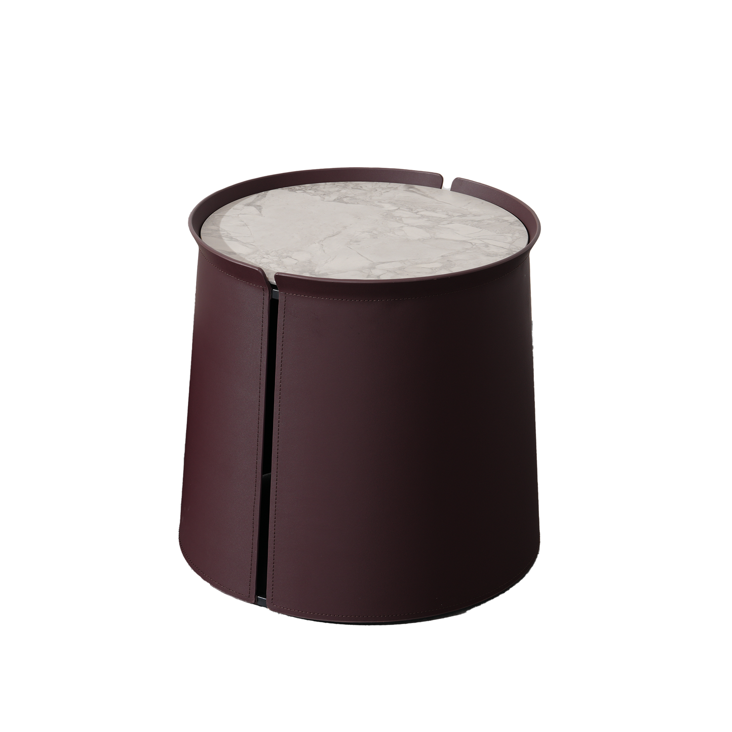 Saddle Side Table in Dark Brown Saddle Leather and Grey Ceramic