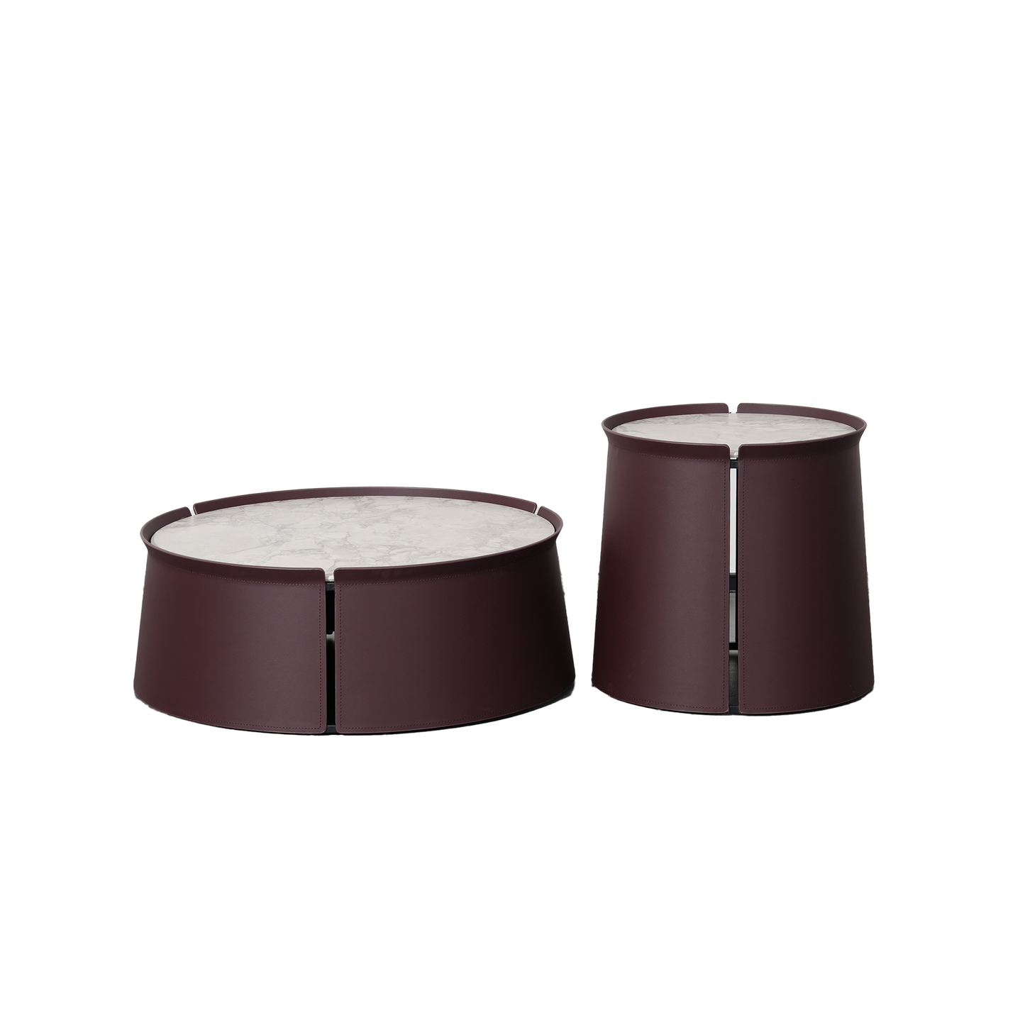 Saddle Side Table in Dark Brown Saddle Leather and Grey Ceramic