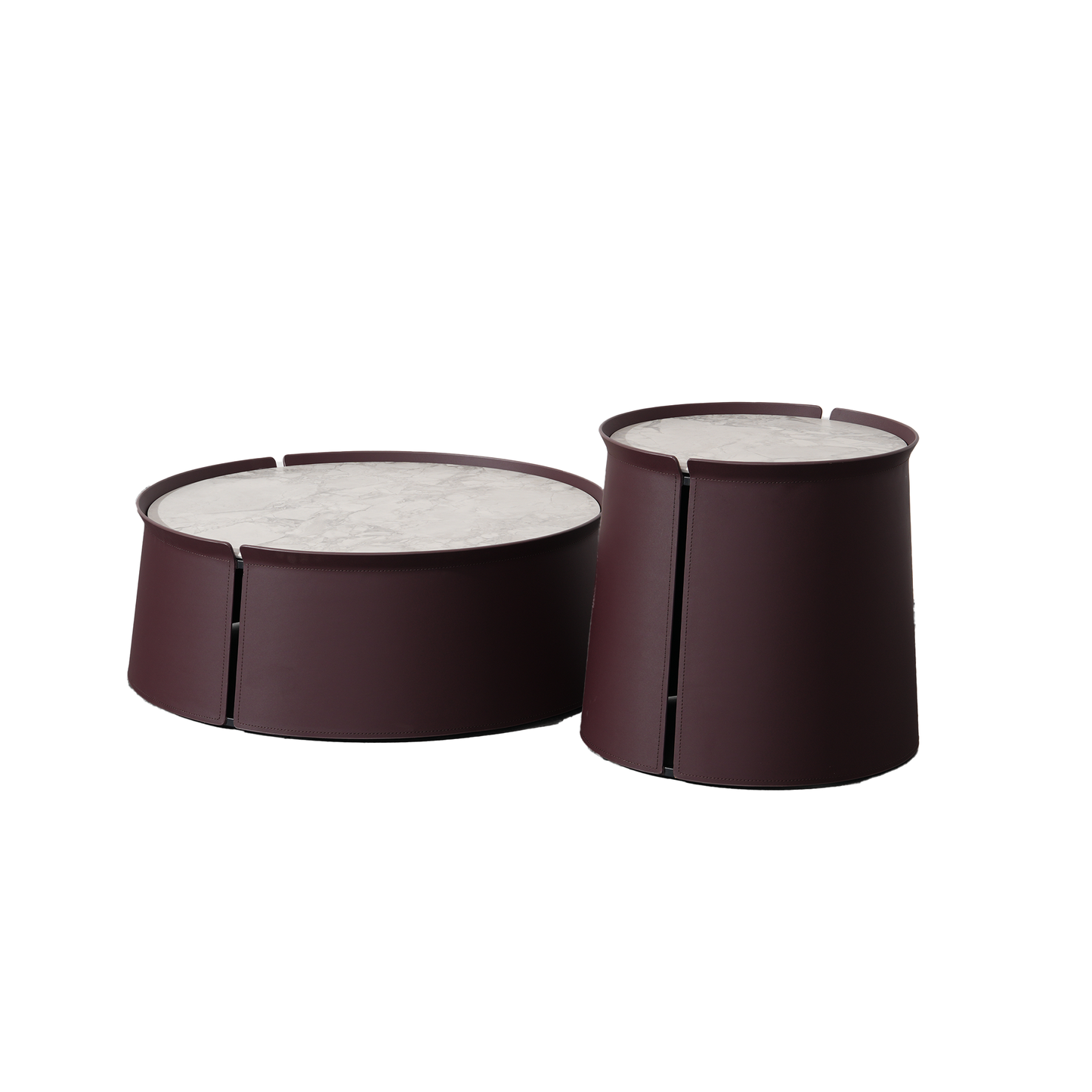 Saddle Side Table in Dark Brown Saddle Leather and Grey Ceramic