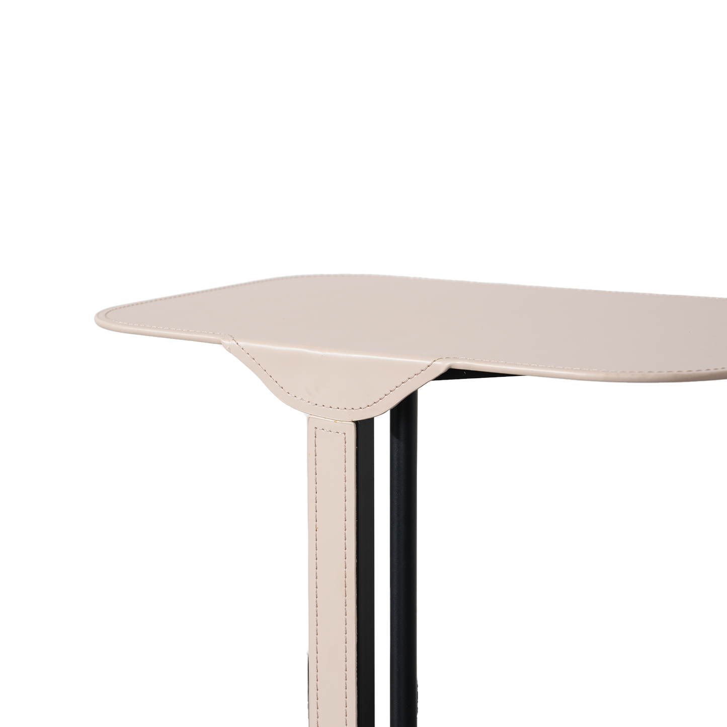 Saddle Side Table in Cream Saddle Leather and Black Metal