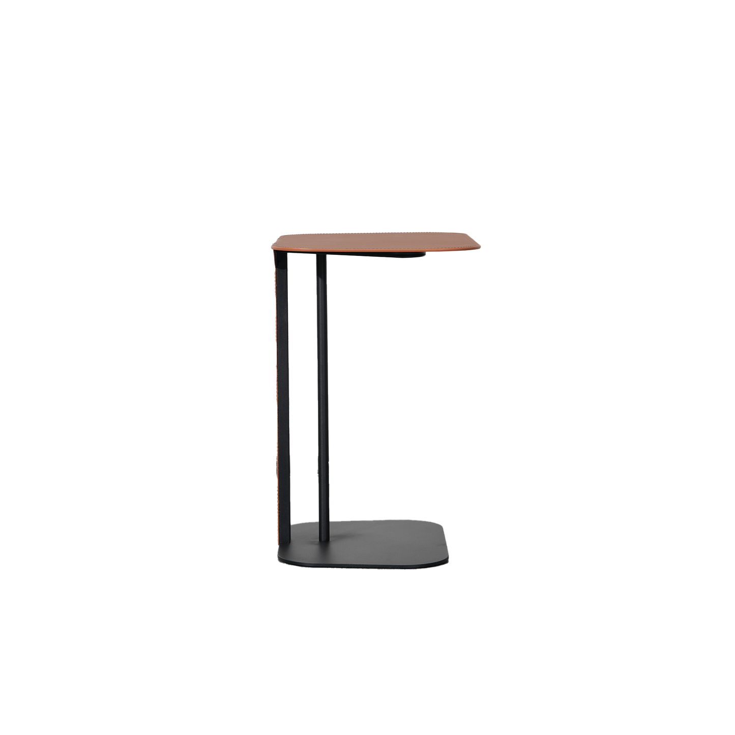 Saddle Side Table in Brown Saddle Leather and Black Metal