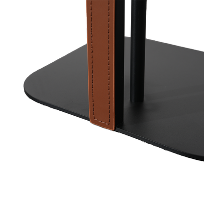 Saddle Side Table in Brown Saddle Leather and Black Metal