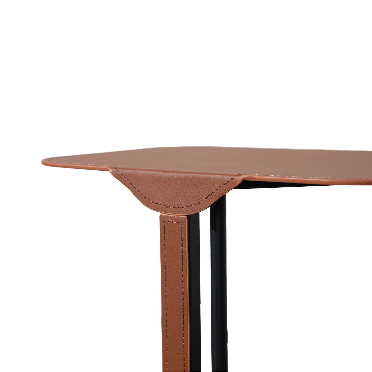 Saddle Side Table in Brown Saddle Leather and Black Metal