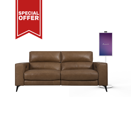 SwoshBuD Special: Santa Recliner Dark Brown Leather Sofa, 2.5 Seater + SwoshBuD – 32” Interactive TouchScreen Display