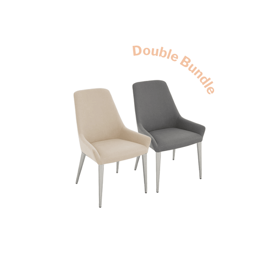 Any 2 for $299: Seville Dining Chair in Grey and Beige Fabric & Stainless Steel Finish