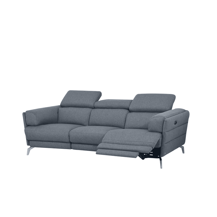 Blush 3 seater sofa with 2 recliners in Grey Lagoon Fabric, 221cm - HomesToLife