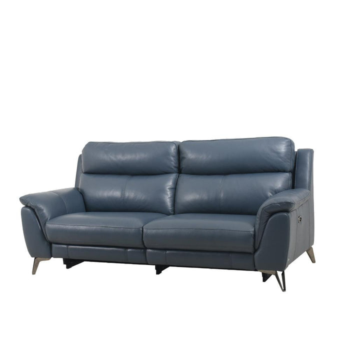 Smile 2 5 Seater Blue Leather Sofa With Recliners In Ocean Half 220cm Homestolife