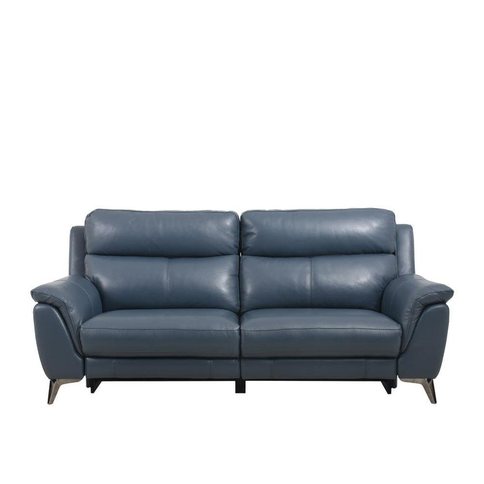 Smile 2 5 Seater Blue Leather Sofa With Recliners In Ocean Half 220cm Homestolife